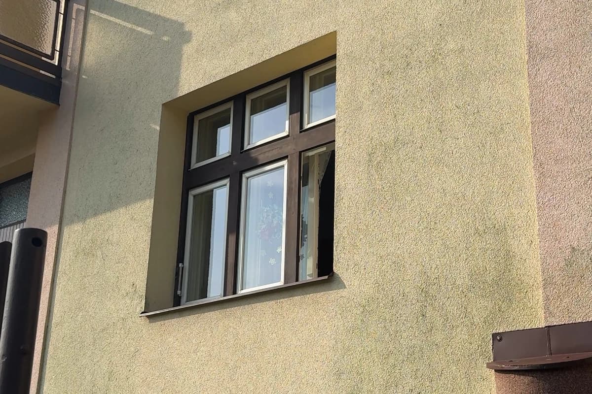 Zateplená fasáda rodinného domu se zelenými řasami a plísní